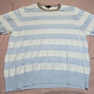 Ann Taylor Women's Light Blue and White Striped Blouse